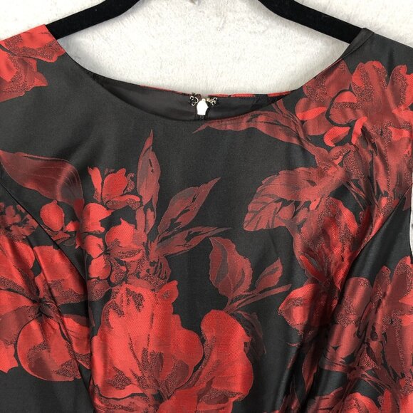 Tommy Hilfiger Dress Women 12 Red Black Jacquard Dark Floral Shiny Event NEW - Picture 3 of 16